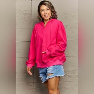 Full Size Zip-Up Long Sleeve Hooded Jacket